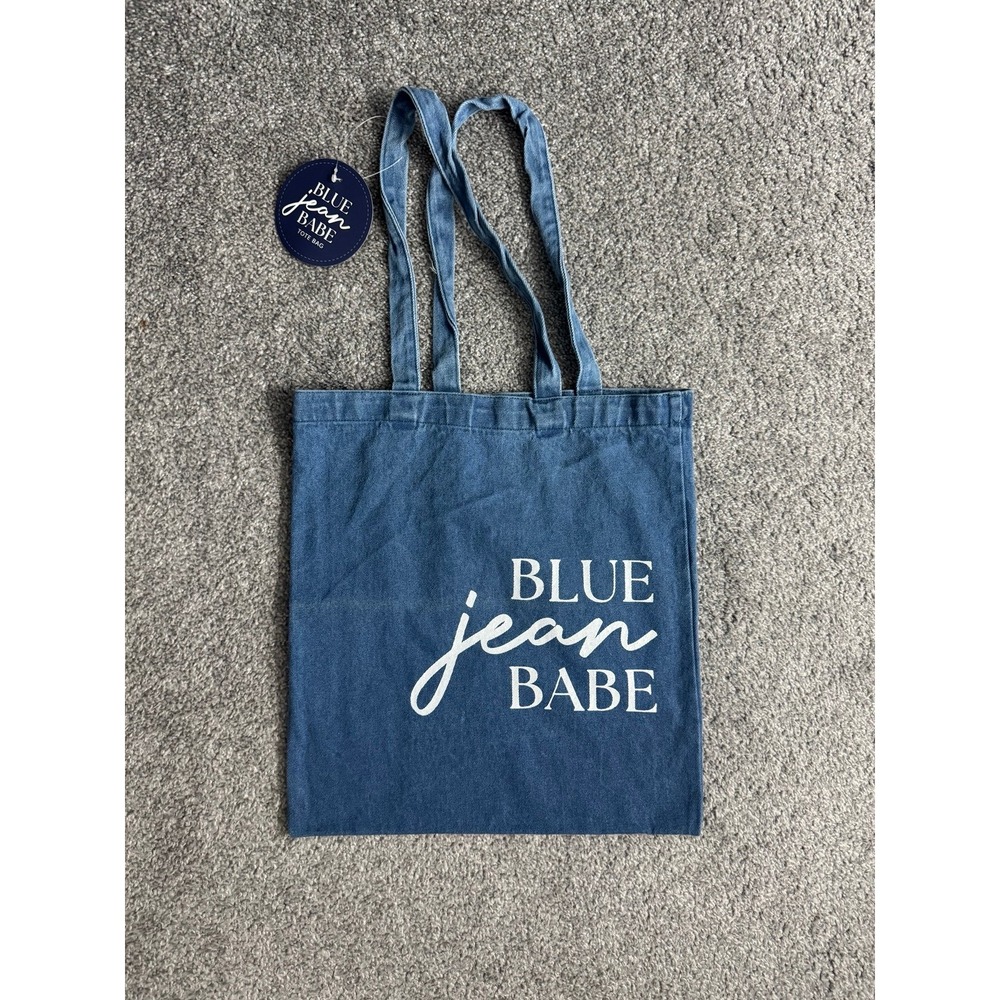 The Paper Store Blue Jean Babe Tote Bag Denim Blue Graphic Print NWT